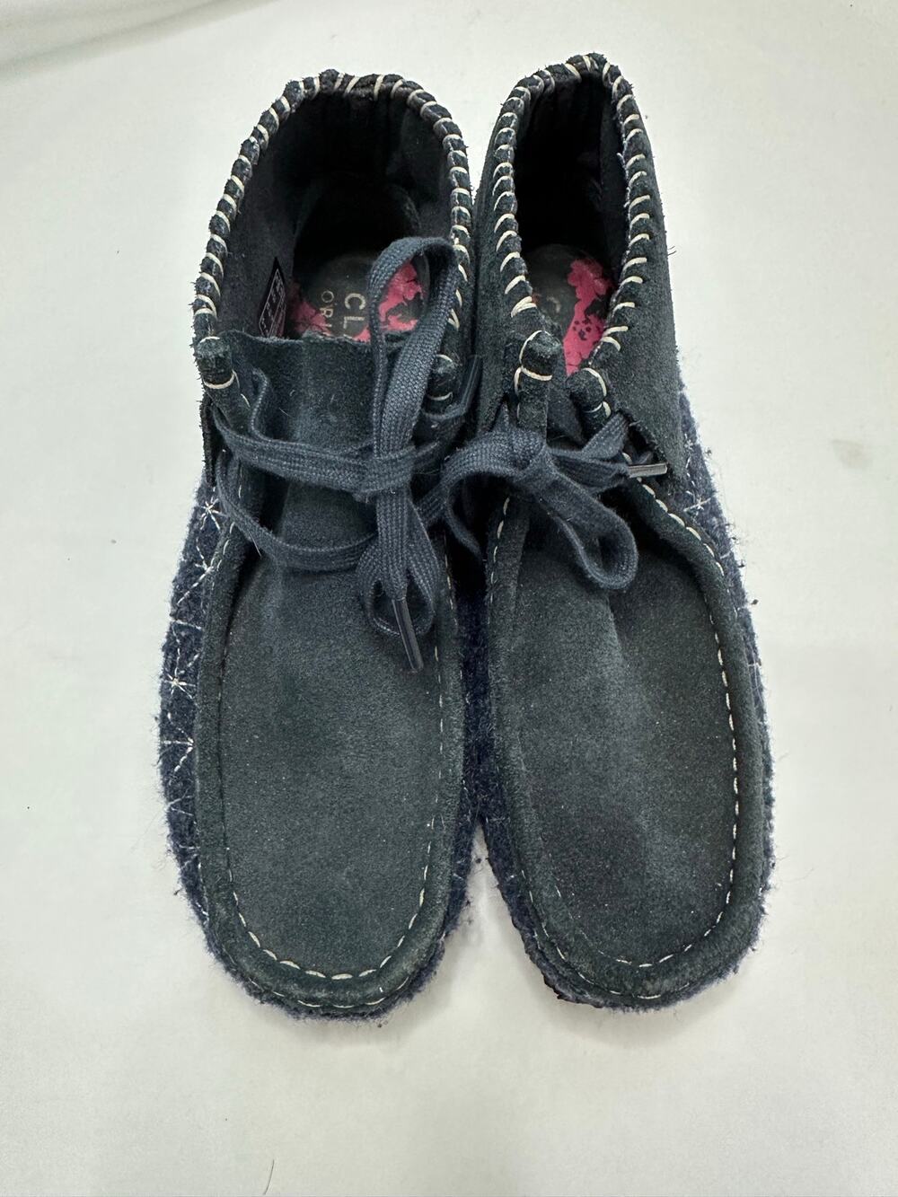 Clarks Originals Wallabee Boot in the navy sashiko style suede Women's 6.5